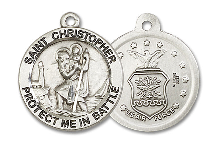 Extel Round Large Sterling Silver St Christopher Air Force Medal, Made in USA