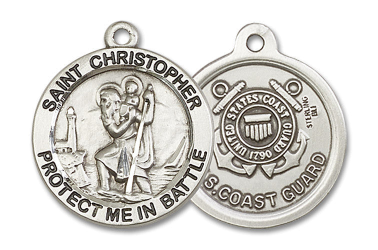 Extel Round Large Sterling Silver St Christopher Coast Guard Medal, Made in USA