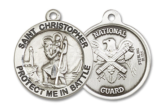 Extel Round Large Sterling Silver St Christopher National Guard Medal, Made in USA