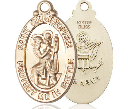 Extel Oval Large 14kt Gold Filled St Christopher Army Medal, Made in USA