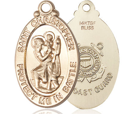 Extel Oval Large 14kt Gold Filled St Christopher Coast Guard Medal, Made in USA