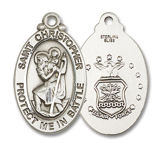 Extel Oval Large Sterling Silver St Christopher Air Force Medal, Made in USA