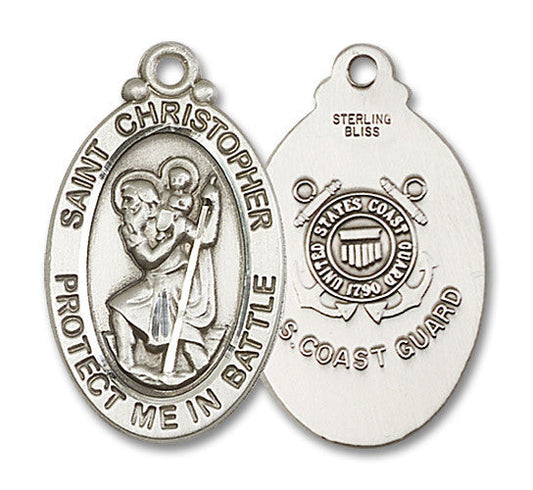 Extel Oval Large Sterling Silver St Christopher Coast Guard Medal, Made in USA