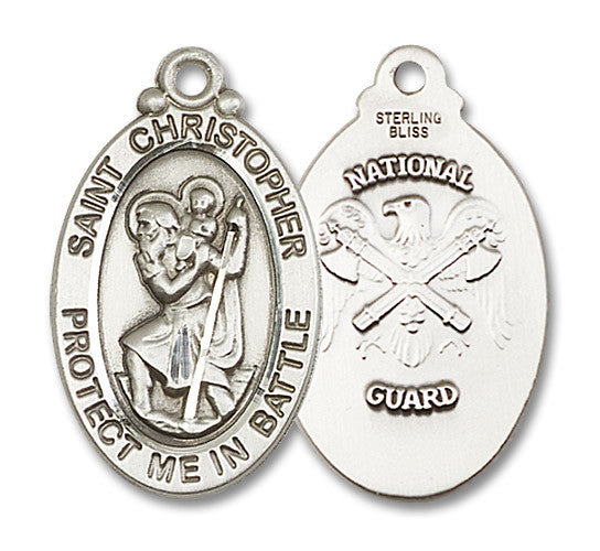 Extel Oval Large Sterling Silver St Christopher National Guard Medal, Made in USA