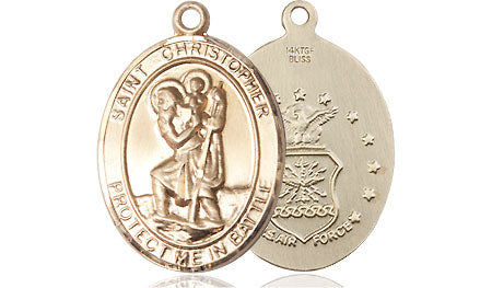 Extel Oval Medium 14kt Gold Filled St Christopher Air Force Medal, Made in USA