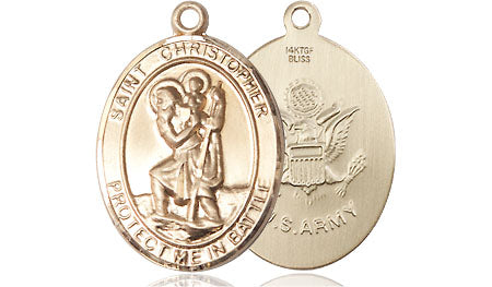 Extel Oval Medium 14kt Gold Filled St Christopher Army Medal, Made in USA