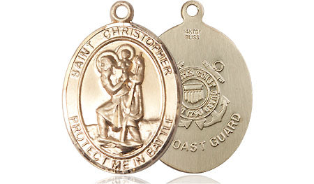 Extel Oval Medium 14kt Gold Filled St Christopher Coast Guard Medal, Made in USA