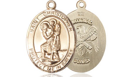 Extel Oval Medium 14kt Gold Filled St Christopher National Guard Medal, Made in USA