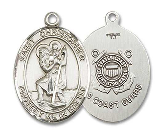 Extel Oval Medium Sterling Silver St Christopher Coast Guard Medal, Made in USA