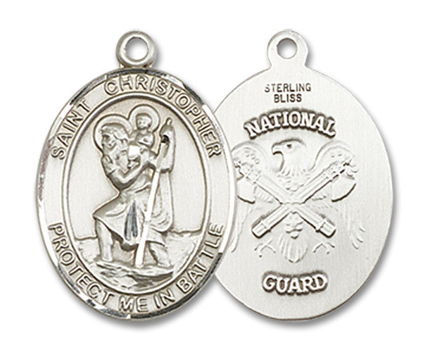 Extel Oval Medium Sterling Silver St Christopher National Guard Medal, Made in USA