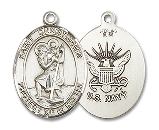 Extel Oval Medium Sterling Silver St Christopher Navy Medal, Made in USA