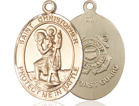 Extel Oval Large 14kt Gold Filled St Christopher Coast Guard Medal, Made in USA