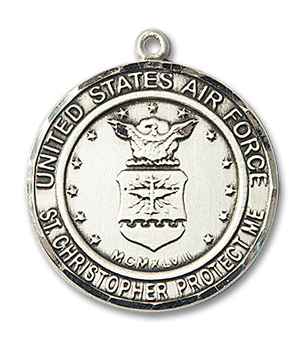 Extel Round Large Sterling Silver Air Force St Christopher Medal, Made in USA