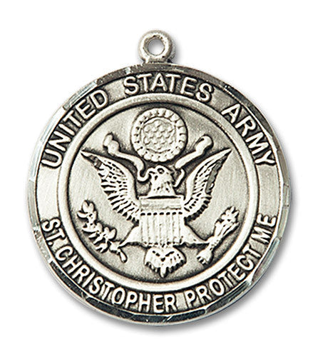 Extel Round Large Sterling Silver Army St Christopher Medal, Made in USA