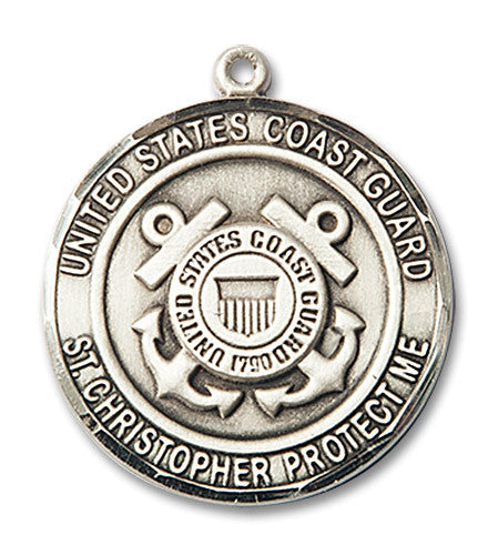 Extel Round Large Sterling Silver Coast Guard St Christopher Medal, Made in USA