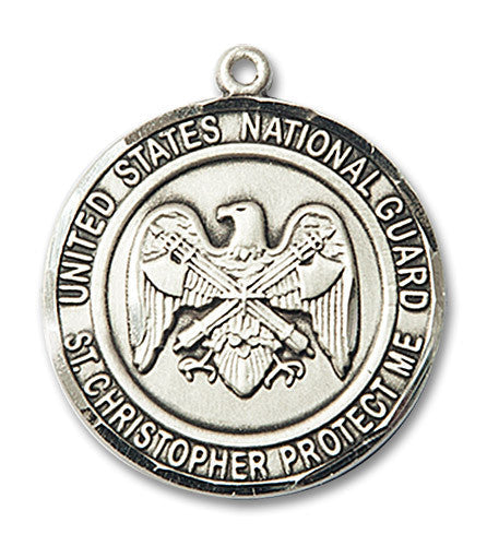 Extel Round Large Sterling Silver National Guard St Christopher Medal, Made in USA