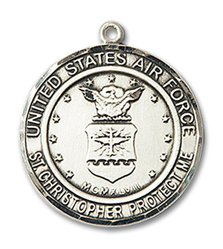 Extel Round Medium Sterling Silver Air Force St Christopher Medal, Made in USA