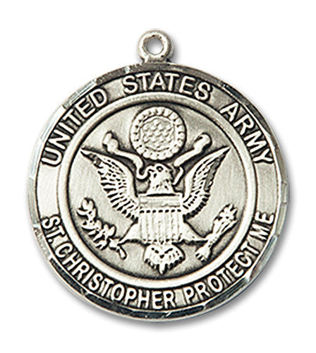 Extel Round Medium Sterling Silver Army St Christopher Medal, Made in USA