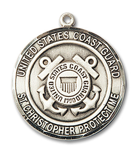 Extel Round Medium Sterling Silver Coast Guard St Christopher Medal, Made in USA