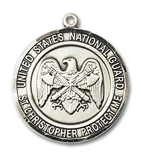 Extel Round Medium Sterling Silver National Guard St Christopher Medal, Made in USA