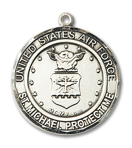 Extel Round Large Sterling Silver Air Force St Michael Medal, Made in USA