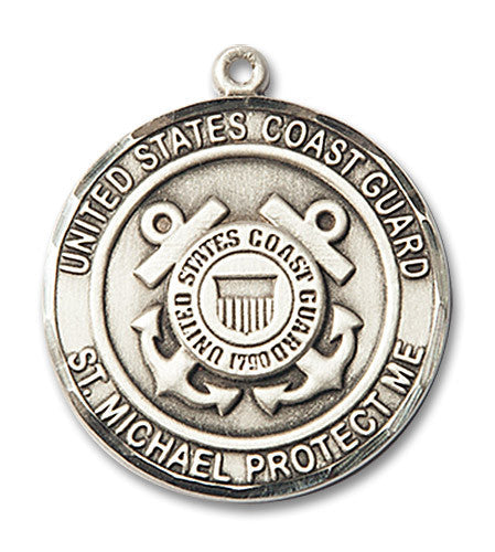 Extel Round Large Sterling Silver Coast Guard St Michael Medal, Made in USA