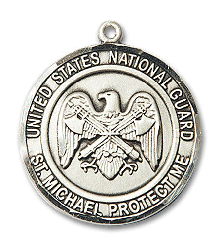 Extel Round Large Sterling Silver National Guard St Michael Medal, Made in USA