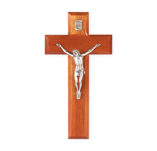 Medium Catholic Natural Cherry Wood Wall Crucifix, 8", for Home, Office, Over Door