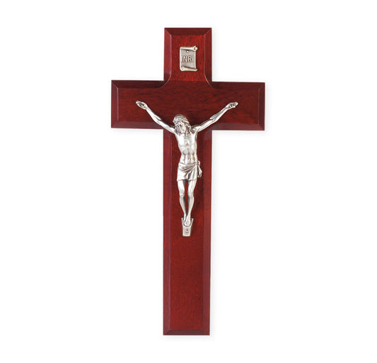 Medium Catholic Dark Cherry Wood Wall Crucifix, 11", for Home, Office, Over Door