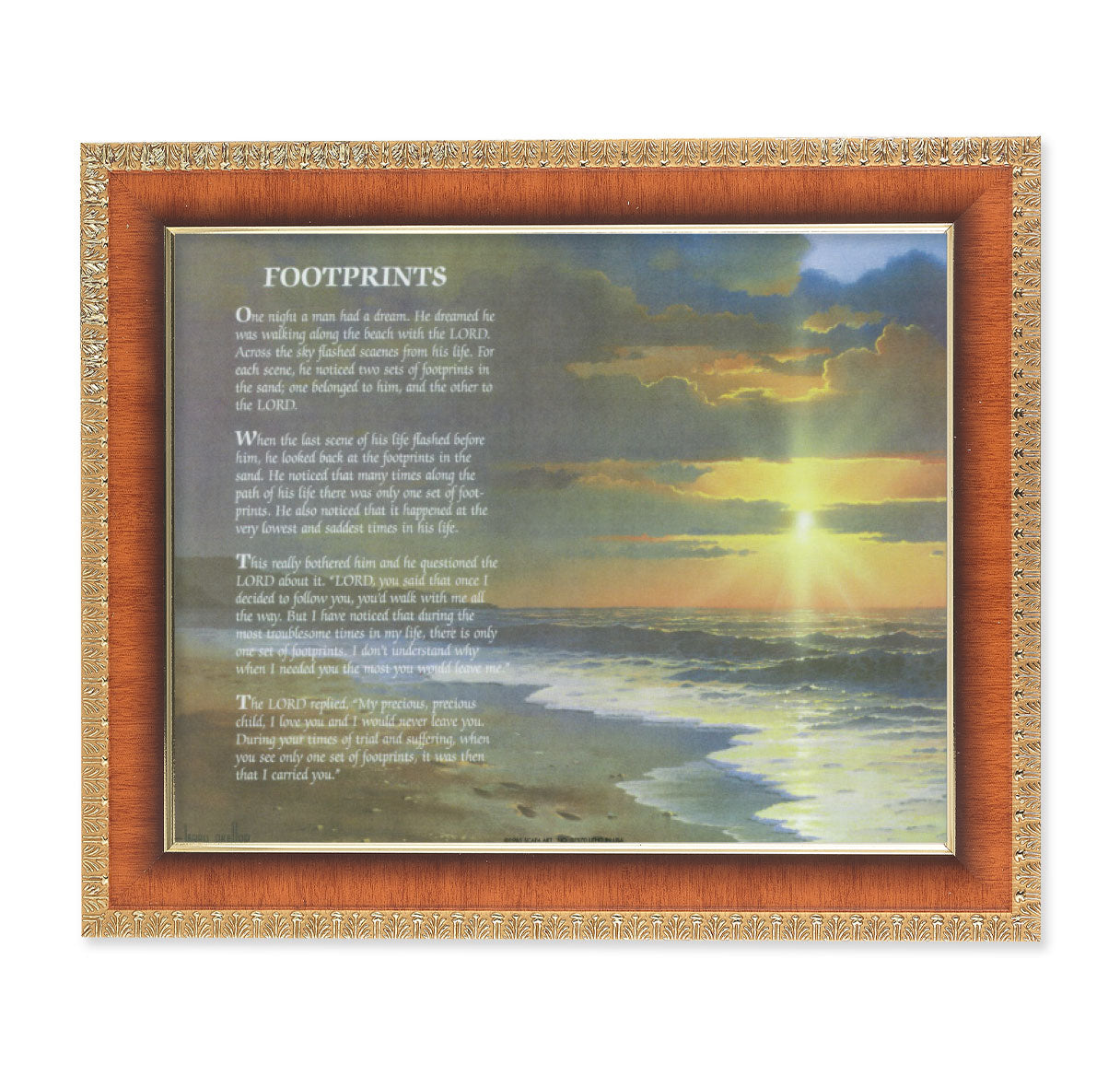 Footprints Picture Framed Wall Art Decor Large Mahogany Frame