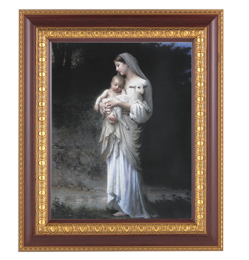 Divine Innocence Picture Framed Wall Art Decor Large, Dark Cherry with Gold Egg and Dart Detailed Frame