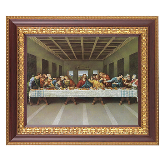 Last Supper Picture Framed Wall Art Decor Large, Dark Cherry with Gold Egg and Dart Detailed Frame