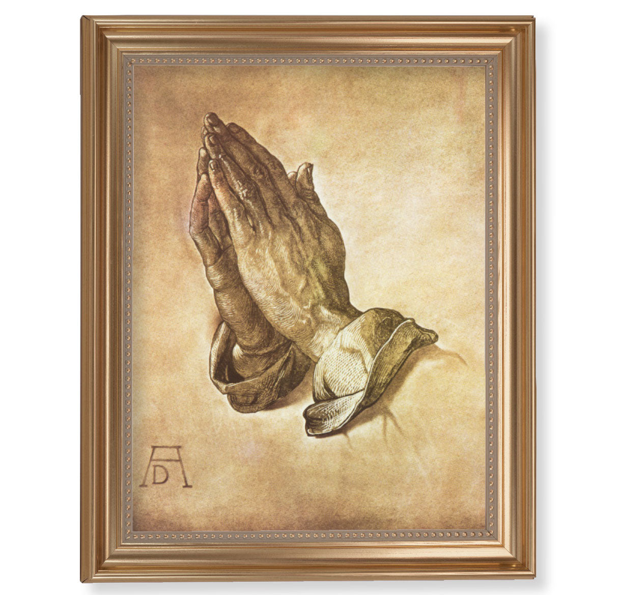 Praying Hands Picture Framed Wall Art Decor Extra Large, Classic Gold-Leaf Fluted Frame with Beaded Lip