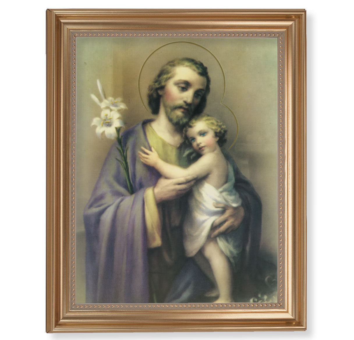 St. Joseph Picture Framed Wall Art Decor Extra Large, Classic Gold-Leaf Fluted Frame with Beaded Lip