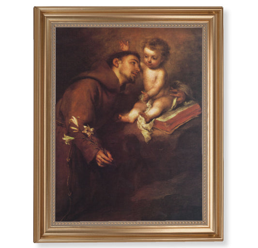 St. Anthony Picture Framed Wall Art Decor Extra Large, Classic Gold-Leaf Fluted Frame with Beaded Lip