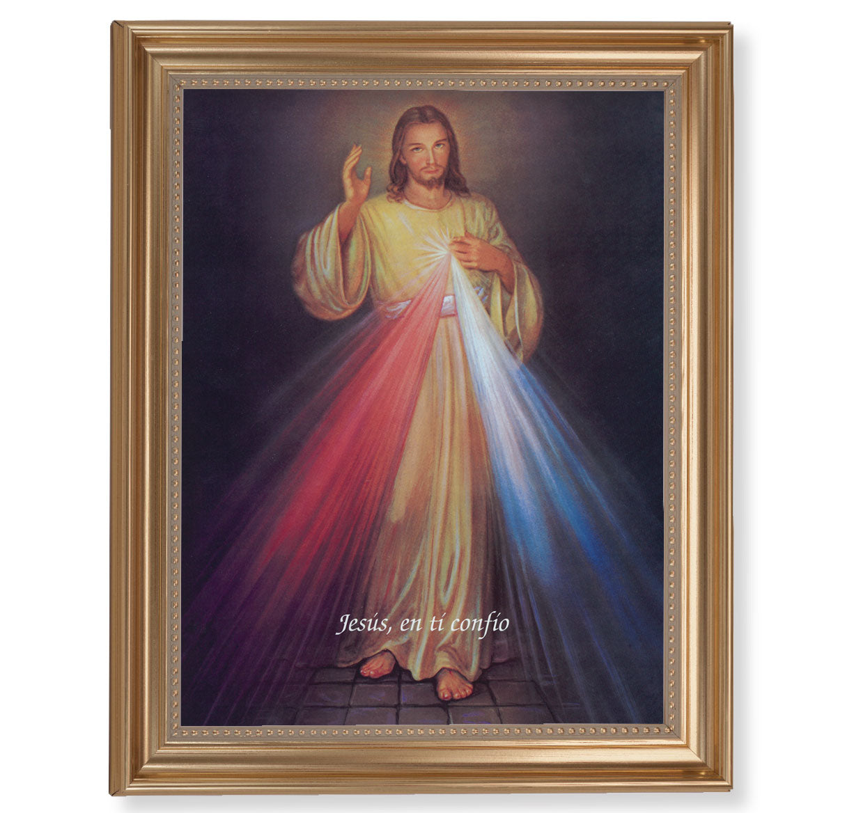 Divine Mercy (Spanish) Picture Framed Wall Art Decor, Extra Large, Classic Gold-Leaf Fluted Frame with Beaded Lip