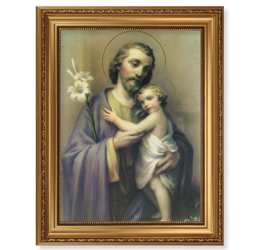 St. Joseph Antique Picture Framed Wall Art Decor Extra Large, Antique Gold-Leaf Frame with Acanthus-Leaf Trim and Beaded Lip