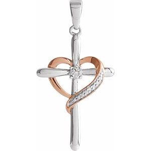 Extel Large Sterling Silver Religoius Two-Tone Heart with Cross Pendant