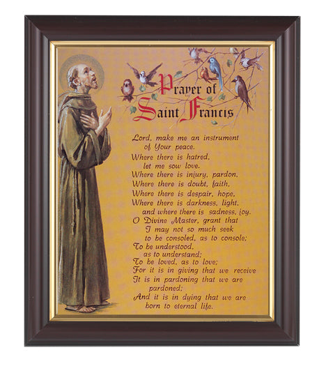 Prayer of St. Francis Picture Framed Wall Art Decor Medium, Classic Fluted Dark Walnut Finished Frame with Gold-Leaf Lip