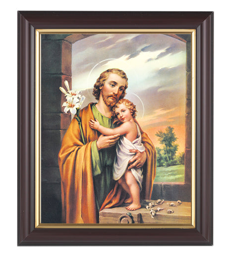 St. Joseph Picture Framed Wall Art Decor Medium, Classic Fluted Dark Walnut Finished Frame with Gold-Leaf Lip