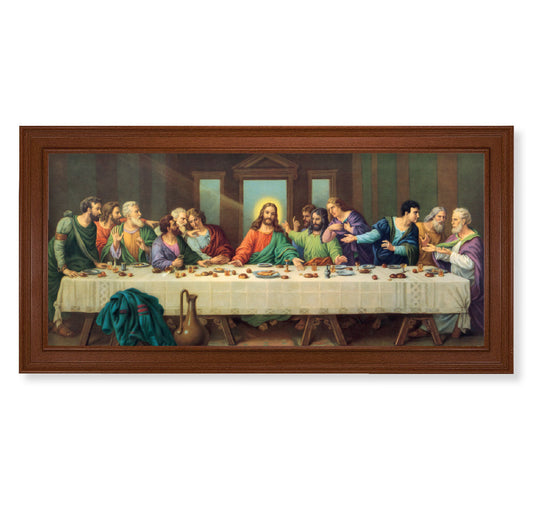 Last Supper Picture Framed Wall Art Decor, Extra Large, Traditional Natural Walnut Finish Fluted Frame