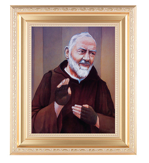 St. Pio Picture Framed Wall Art Decor Large Satin Gold Frame