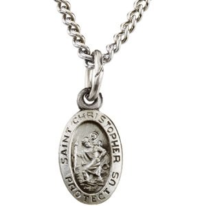 Extel Small Sterling Silver Womens Religious Catholic St. Christopher Patron Saint Medal Pendant Charm with 18" Necklace