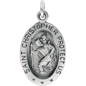 Extel Medium Sterling Silver Mens Womens Religious Catholic St. Christopher Patron Saint Medal Pendant Charm