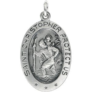 Extel Medium 14K White Gold St. Christopher Medal Pendant Charm