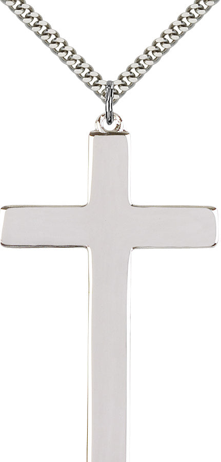 Extel Extra Large Sterling Silver Choir Cross Pendant with 24" chain, Made in USA