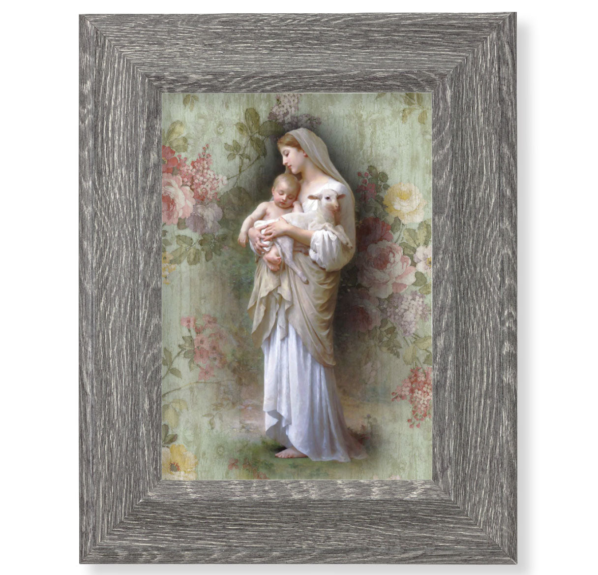 Divine Innocence Picture Framed Wall Art Decor Small Dark Gray Weathered Oak Finish Frame