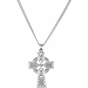 Extel Large Sterling Silver Mens Celtic Cross Religious Pendant Charm  with 24" Necklace