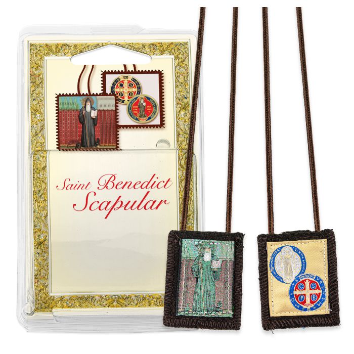 St. Benedict Brown Woven Scapular in Deluxe Packaging