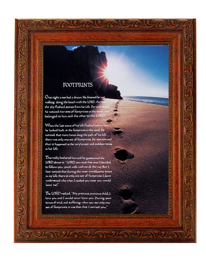 Footprints Picture Framed Wall Art Decor Large Antiqued Frame